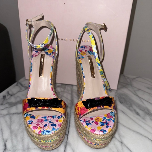 Sophia Webster Floral Wedges with Black Bow - Picture 1 of 4